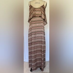 T-bags Los Angeles  Zigzag Maxi Dress in Pink and Brown